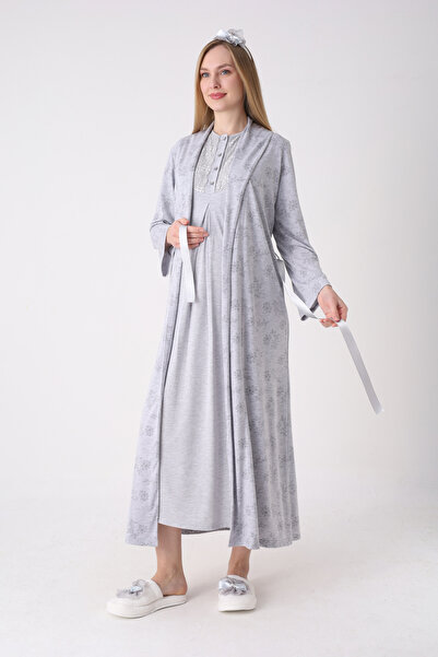 ERDENİZ TEKSTİL Δαντελωτό νυχτικό εγκυμοσύνης με υφή μελανζέ, σετ 2 τεμαχίων