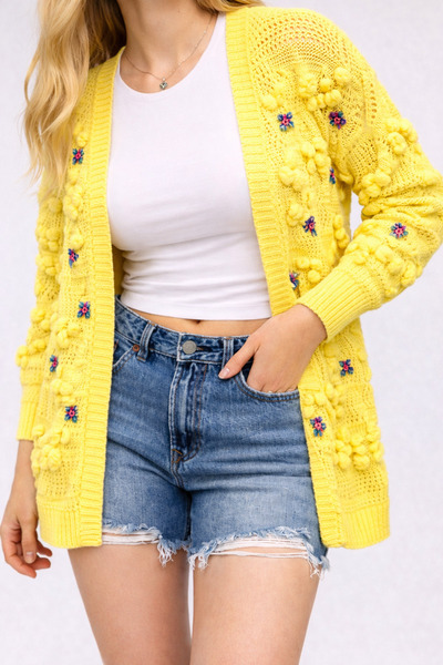 TOFAN TRİKO Printed Beach Cardigan