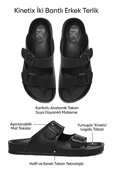 Kinetix شبشب يومي للرجال باللون الأسود مع نعل تشريحي قابل للتعديل ومشبك مزدوج