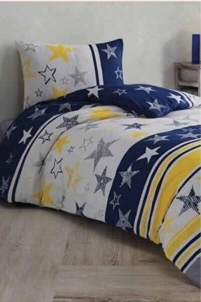 Çeyiz Diyarı Starry Yellow Navy Blue Single Duvet Cover Set