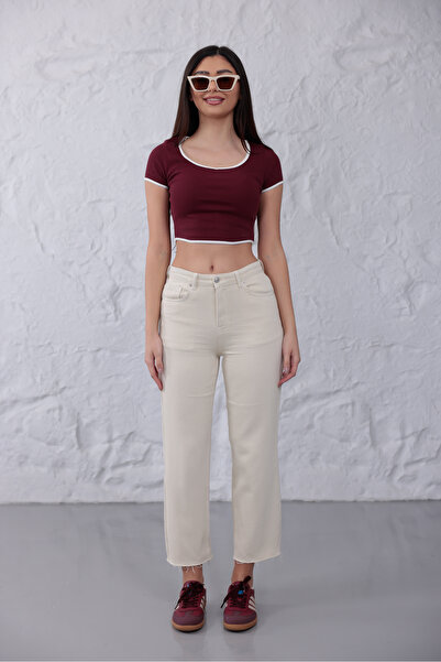 Eseclass Παντελόνι τζιν Premium Krem Straight Denim με κομμένα τελειώματα