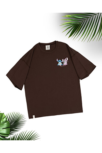 ZAVIXO ΓΥΝΑΙΚΕΙΟ Μπλουζάκι Oversize με στάμπα Stitch και Angel, 100% Βαμβάκι ...