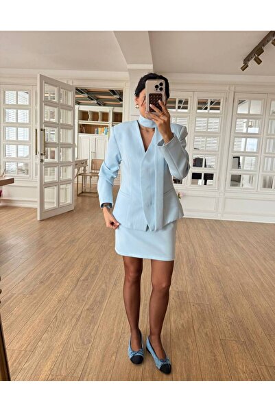 asyadabutik Γυναικείο Σετ με Μίνι Φούστα και Παλτό με Λεπτομέρειες και Επένδυση