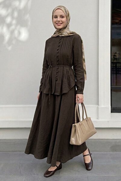 InStyle Ribbed Detail Buttoned Bitter Brown Suit