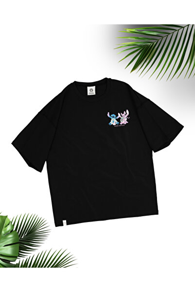 ZAVIXO ΓΥΝΑΙΚΕΙΟ Μπλουζάκι Oversize με στάμπα Stitch και Angel, 100% Βαμβάκι ...