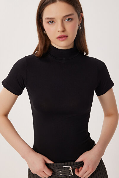 Lovelyİstanbul Μπλούζα με ζιβάγκο Basic Viscose LRN0027 ΜΑΥΡΗ