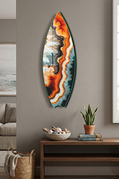 Decorita Sörf Tahtası Şekilli Modern Cam Tablo | Kehribar Yankısı | 33cm x 99...
