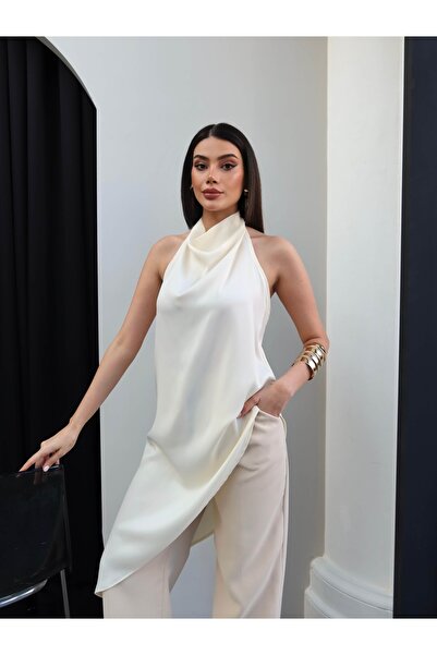 ESRAHELVACI Σατέν μπλούζα με ανοιχτή πλάτη και λαιμόκοψη Degaje