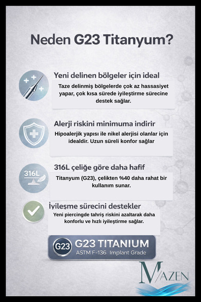 MAZEN G23 Titanyum Piercing Labret Model | Tragus Helix Septum Smile Uyumlu | Gümüş Renk Premium