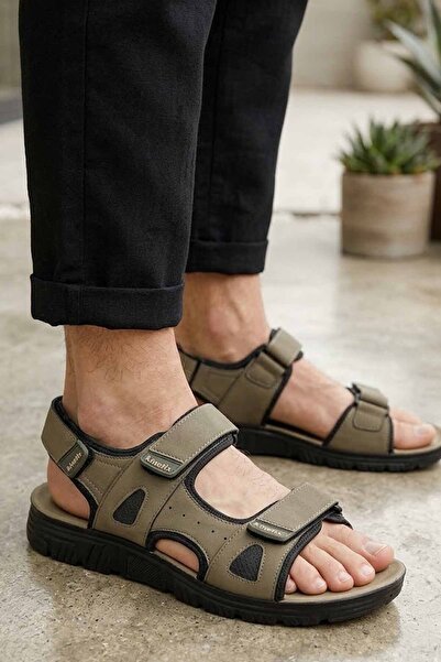 Kinetix Ανδρικές παντόφλες χακί με διπλή πόρπη, ρυθμιζόμενη ανατομική σόλα, κ...