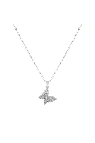 AXXION Butterfly Necklace with Stones Silver Color Women's Necklace Stainless Steel Non Tarnish Elegant Necklace