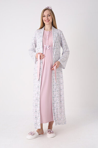 ERDENİZ TEKSTİL Σετ νυχτικών και ρόμπας εγκυμοσύνης με μοτίβο, με ζώνη, δαντέ...