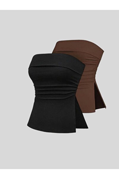 EVOA Γυναικεία μπλούζα μπουστιέ 2 τεμαχίων χωρίς τιράντες με λεπτομέρεια σκίσ...