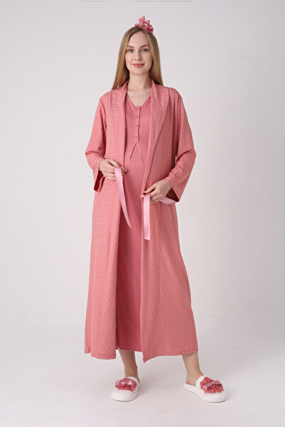 ERDENİZ TEKSTİL Νυχτικό εγκυμοσύνης με υφή σχεδίου και δαντέλα, σετ 2 τεμαχίων