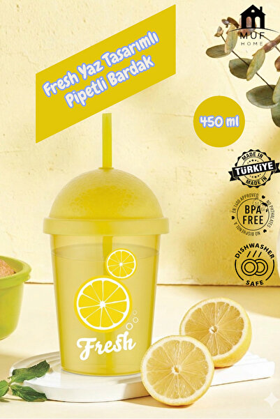 MUF HOME كوب فريش ياز ديزاين فروت كونسبت بغطاء وقشة 450 مل - خالٍ من مادة BPA