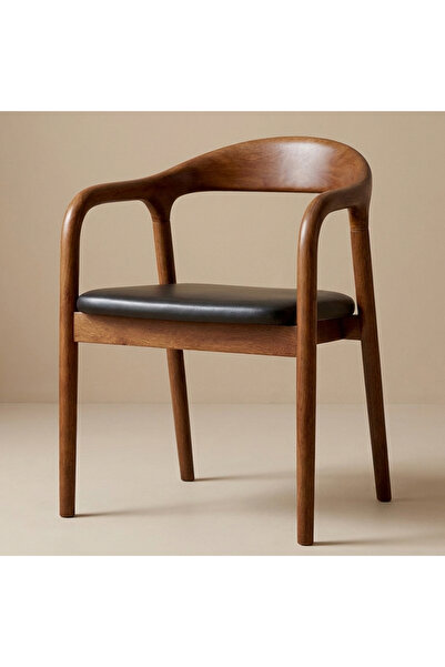 Destello ®   Μοντέρνα Καρέκλα με Μπράτσα, Καμπυλωτή Πλάτη, Ξύλο, Δέρμα, Σκούρ...