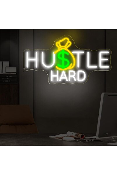 Slasa Hustle Hard Neon Sign 23x42 cm Multicolor LED Light with 6mm Acrylic Ba...