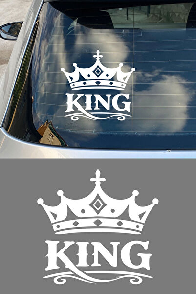 MIGNATIS King Yazılı Taç Oto Sticker - Kral Temalı Araba Motor Sticker 15x14cm