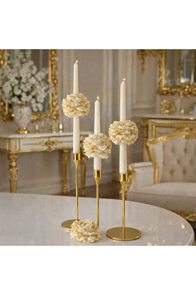 VANTES 3LÜ GOLD DETAYLI ŞAKAYIKLI ŞAMDAN MUM (SADECE MUM)