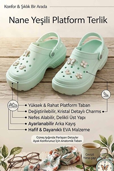 Kinetix Γυναικεία πράσινα πέδιλα και παντόφλες με ψηλή πλατφόρμα και λεπτομέρ...