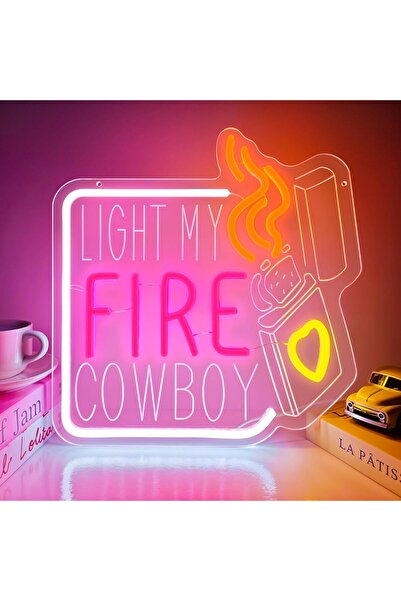 Slasa Light My Fire Cowboy Neon Sign 34x33 cm Multicolor LED Light with 6mm A...