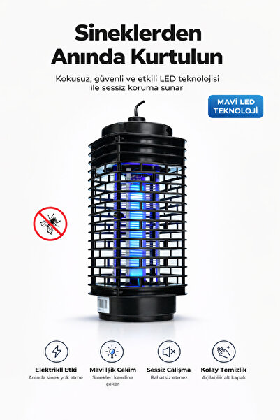 Maybax Kokusuz Taşınabilir LED Mavi Işıklı Sinek Öldürücü Siyah 4W Açılabilen...