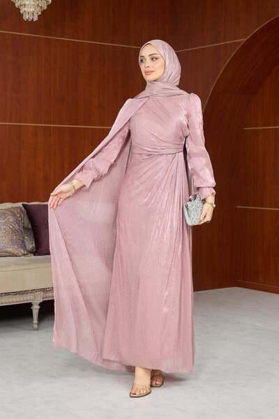 welting Stone-Embellished Cape Chiffon Evening Dress