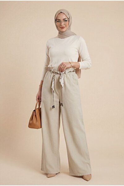 HİJABAYA Λινό παντελόνι με φαρδιά μπατζάκια, ελαστική μέση και τσέπες με ζώνη