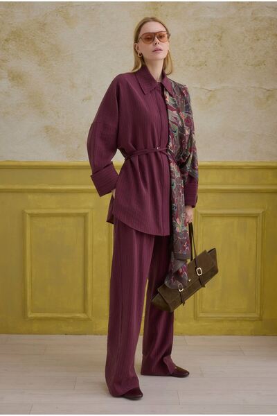 HEQA Striped Effect Modal Suit Burgundy