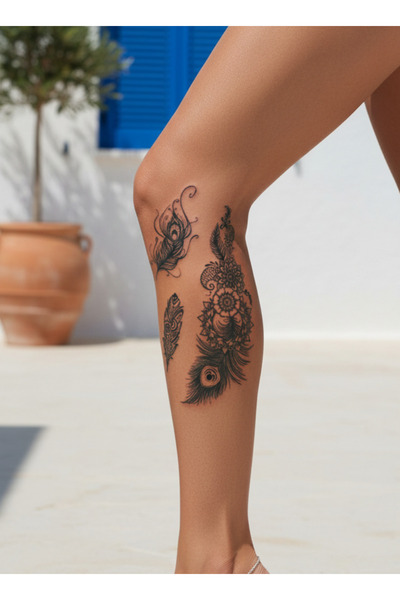 pivok 1 Ay Kalıcı Tüy Mandala Çiçek Desenli Geçici Dövme Tattoo - Suya Dayanıklı