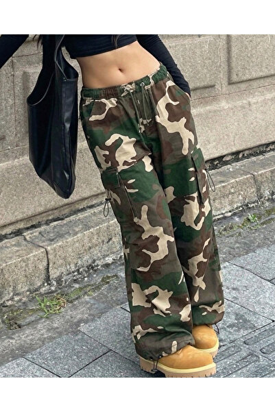 Touz Camouflage Tactical Parachute Fabric Oversize Unisex Trousers with Cargo...