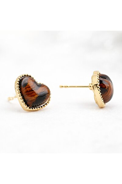 AXXION Heart Zircon Stone Earrings Gold Color Women's Earrings Natural Patter...