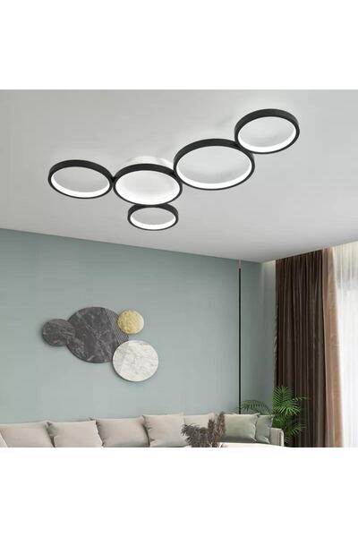 DEFNE AVİZE Basel Siyah Kasa Beyaz Ledli Modern Ledli Avize