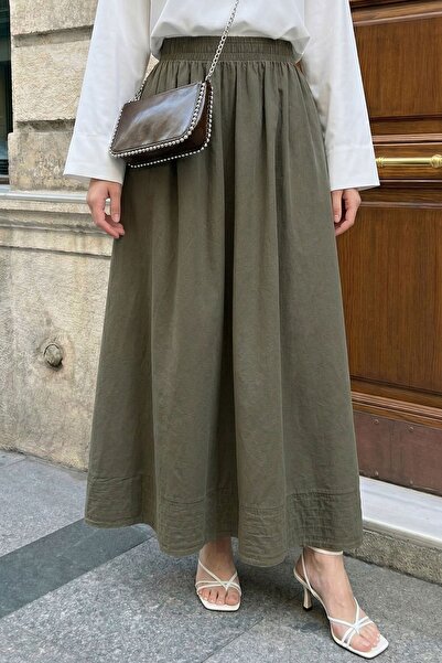 InStyle Φούστα Χακί με Ραβδώσεις και Τσέπες από Ύφασμα Modal