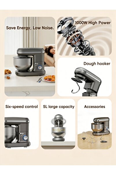 Generic "Vertical Stand Mixer with 3 Stainless Steel Attachments for Dough, W...