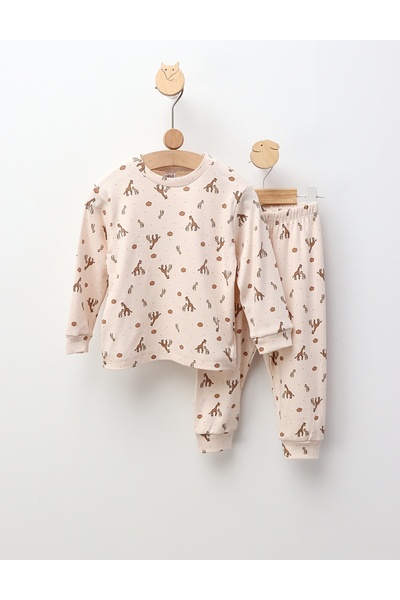 MiniKids Οικογενειακές πιτζάμες με καμηλοπάρδαλη, κρεμ σχέδιο