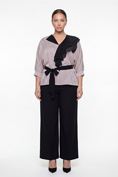 EXİTLİNE Women's Burgundy Summer Flounce Collar Set with Accessories and Stri...