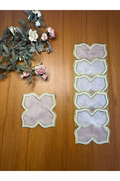 Smiling Home 6 τεμάχια οργάντζα από τούλι με σχέδιο λωτού, χρυσό χρώμα, κεντη...