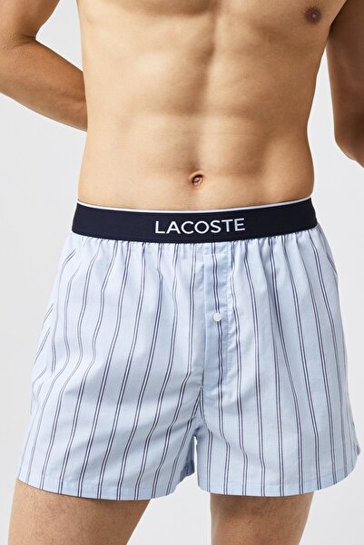 Lacoste Woven 100% Satin Cotton Mens 3lü Düğmeli Dokuma Saten Pamuk Boxer Mav...