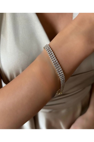 XUPING JEWELRY سلسلة KUYUMCU مكونة من 3 صفوف من أحجار الزركون مقاس 17+2 سم، س...