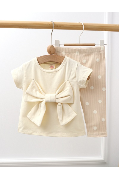 MiniKids Κορυφαίας ποιότητας καλοκαιρινό κοστούμι με μεγάλο φιόγκο, σε κρεμ α...