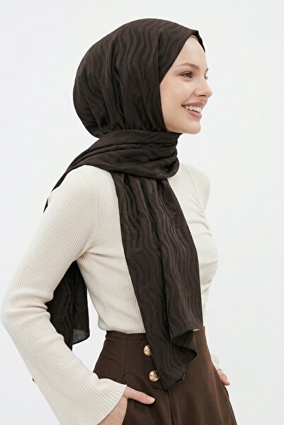 InStyle Βαμβακερό σάλι ζακάρ σε πικρό καφέ με σχέδιο κυμάτων