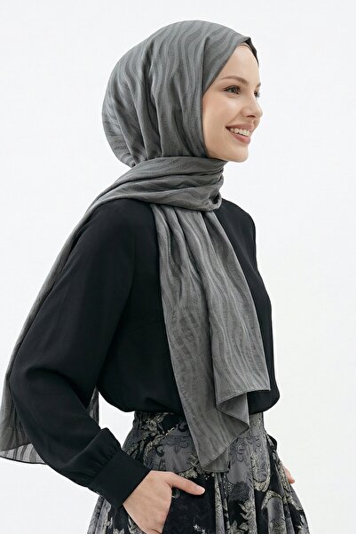 InStyle Βαμβακερό σάλι ζακάρ ανθρακί με μοτίβο κυμάτων