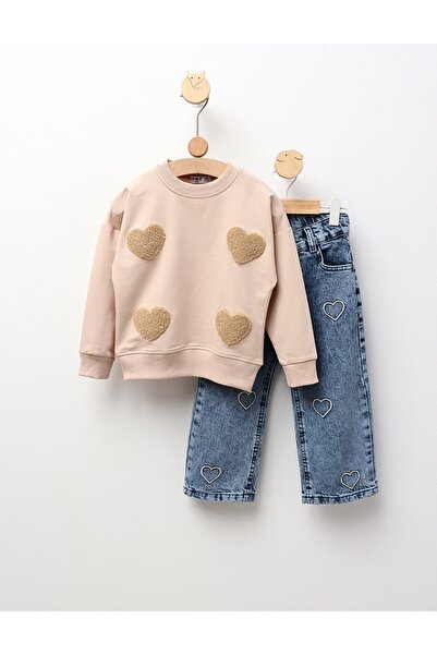 MiniKids Κομπλέου Μπλούζα+Μπλουγκ, Για τα Καρδιά, κρεμ