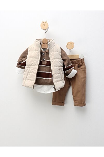 MiniKids Σετ γιλέκου Τόνι πρέμιουμ, κρεμ-καφέ