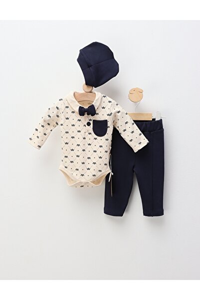 MiniKids Κοστούμι με στάμπα κορώνας, κρεμ-μπλε ναυτικό