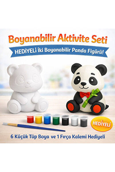 EVALIA Mini Panda Boyama Seti (2 Adet) Boya Ve Fırça Hediyeli 3D Figür