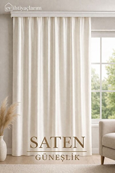 evihtiyaclarim by IOC Ecru Satin Thick Sunshade Curtain Simple and Stylish De...