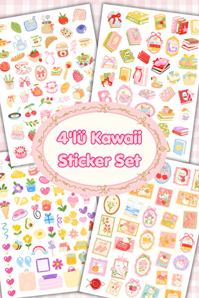 Hume Craft 4lü Kawaii Sticker Seti Scrapbook Bullet Journal Ajanda İçin Uygun...