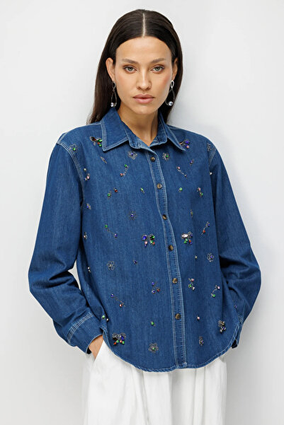 Ekol Colorful Stoned Denim Shirt-2912